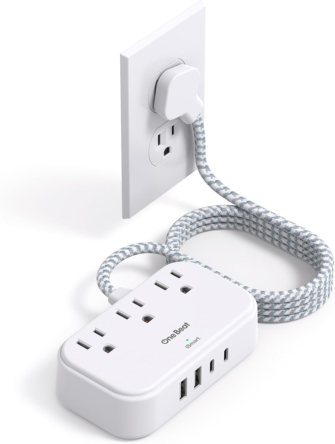 5 Ft Flat Extension Cord, 3 Outlets 4 USB Ports(2 USB C) Flat Plug Power Strip, USB Charging Station with Non Surge Protector for Cruise Ship, Travel, Dorm Room Essentials.【7 in 1 Travel Power Strip with USB Charge Port】The Flat Extension Cord could turn 1 sockets into 3 outlets 4 USB, which could charge up to 7 devices at the same time. It could charge your cellphone, laptop, tablet, cameras without a variety of converters, save your space and make your desktop organize; With 4 anti-slip rubbers bottom, the power strip can be stable on your desktop or nightstand without slipping off, is suitable for home, office, and college dorm room.【Flat Plug Power Strip with 5ft Braided Cord】Our low profile powerstrip can fit behind dressers with 0.35” ultra thin flat wall plug design, It’s also angled at 45 degrees to help avoid blocking adjoining outlets. Other than using it for travel must have, this extension cord with multiple outlets can also be used in the home, office, guest room and camper van, or as apartment essentials for first apartment, college dorm room essentials.【2 x USB C Power Strip】 One Beat USB charging station designed extra 2 USB type C ports so your USB-C cords don't need adapters, the USB C port can charge up to 5V/3A. the 2 regular USB-A ports can charge up to 5V/2.4A Max, all 4 USB Ports Output is 5V/3.1A, 15.5W max which charging faster than other power strip.【Cruise Ship & Dorm Room Essentials】Non Surge Protector Power plug is compact and lightweight, the 4 rubber feet on the bottom keep from slipping and can be stable on the any table.NO surge protection, it’s definitely a must have cruise ship accessories. Ideal for multiple devices charge together, Whether as a desktop power strip or a nightstand charging station, it can be competent.【Multiple Safety Protection & After Service】RoHS, ETL Certificates. This power strip has overload protection, short-circuit protection, over current protection, over-voltage protection and overheating protection. Environmental protection and fire-resistance PC shell with flame retardant at 1382℉ makes it more durable and longer lifetime.（One Beat provides 12-month free worry. 24h customer service.)